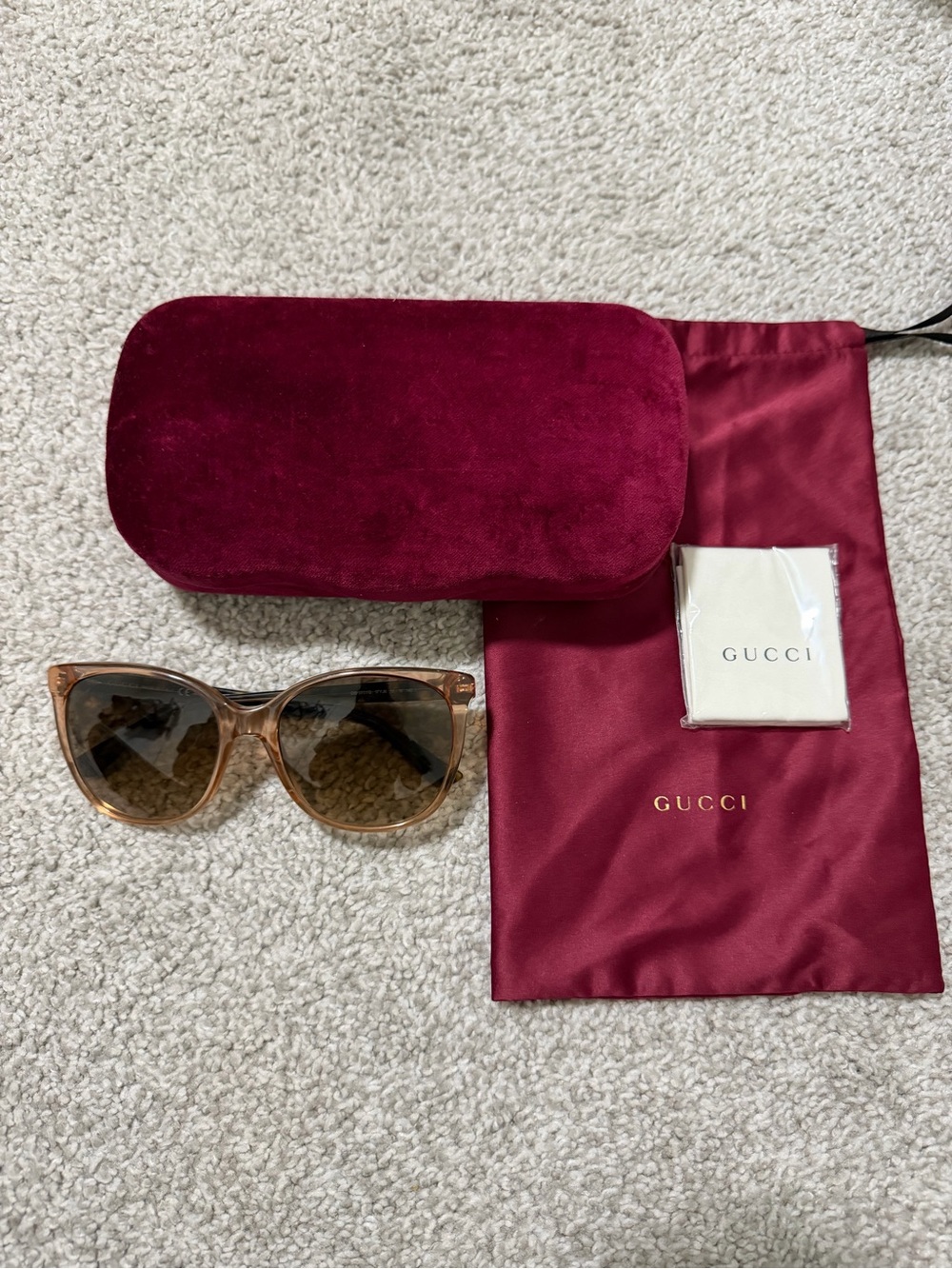 Gucci Women's Transparent Beige Cat Eye Sunglasses with Brown Lenses